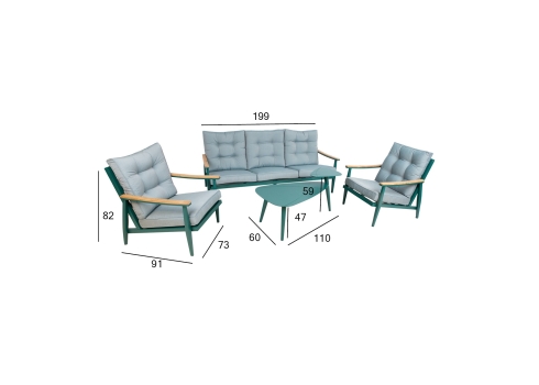 Aiamööblikomplekt CAVINE laud, diivan ja 2 tugitooli, roheline