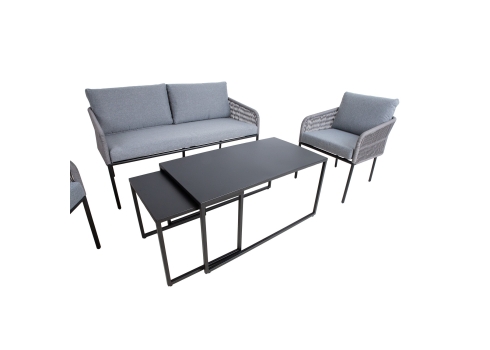 Aiamööblikomplekt LEVINE 2 lauda, diivan ja 2 tugitooli, hall