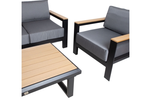 Aiamööblikomplekt FELINO laud, diivan ja 2 tugitooli, must
