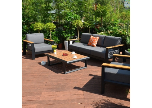 Aiamööblikomplekt FELINO laud, diivan ja 2 tugitooli, must