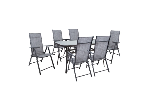 Aiamööblikomplekt DUBLIN laud ja 6 kokkupandavat tooli, hall