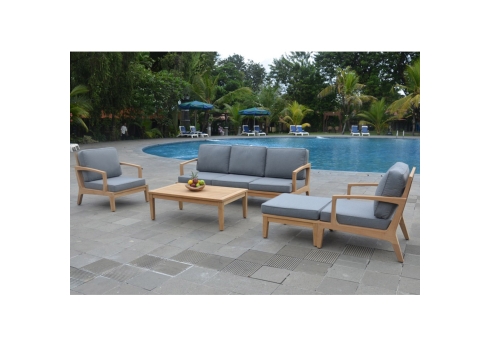 Aiamööblikomplekt MALDIVE laud, diivan, 2 tugitooli ja tumba, tiikpuu