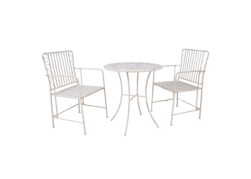 Rõdukomplekt JASMINE laud ja 2 tooli, antiikvalge metall