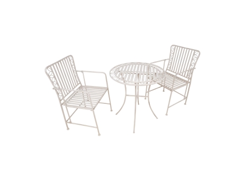 Rõdukomplekt JASMINE laud ja 2 tooli, antiikvalge metall