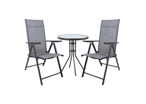 Aiamööblikomplekt DUBLIN laud ja 2 kokkupandavat tooli, hall