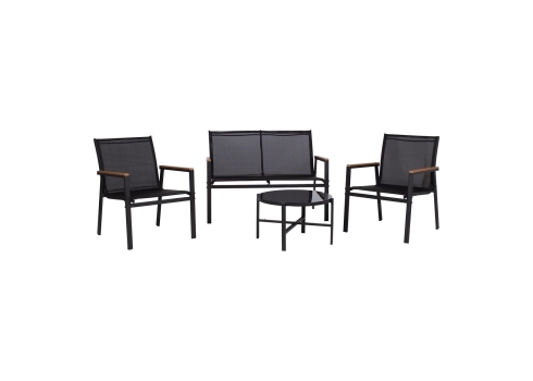 Aiamööblikomplekt CANAAN laud, pink ja 2 tooli, must