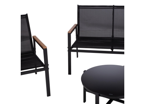 Aiamööblikomplekt CANAAN laud, pink ja 2 tooli, must