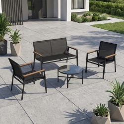 Aiamööblikomplekt CANAAN laud, pink ja 2 tooli, must