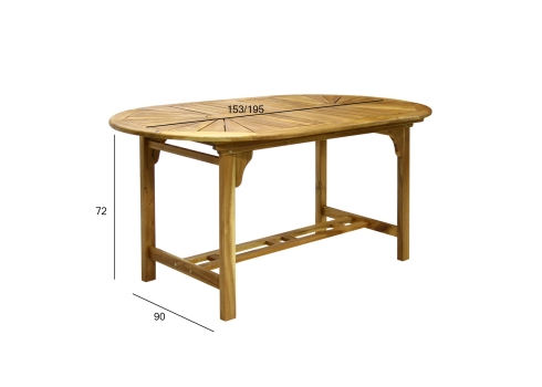 Laud FINLAY 153/195x90xH72cm, pikendatav aialaud puidust