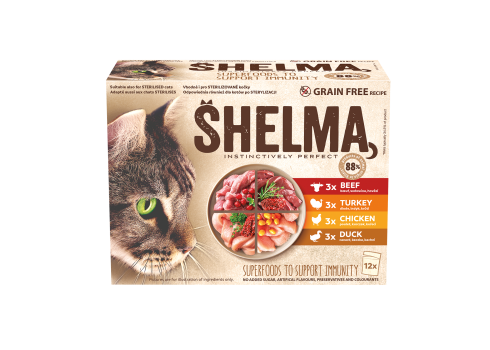 Shelma kassieined lihaga 12x85g veis,kana,part,kalkun kastmes