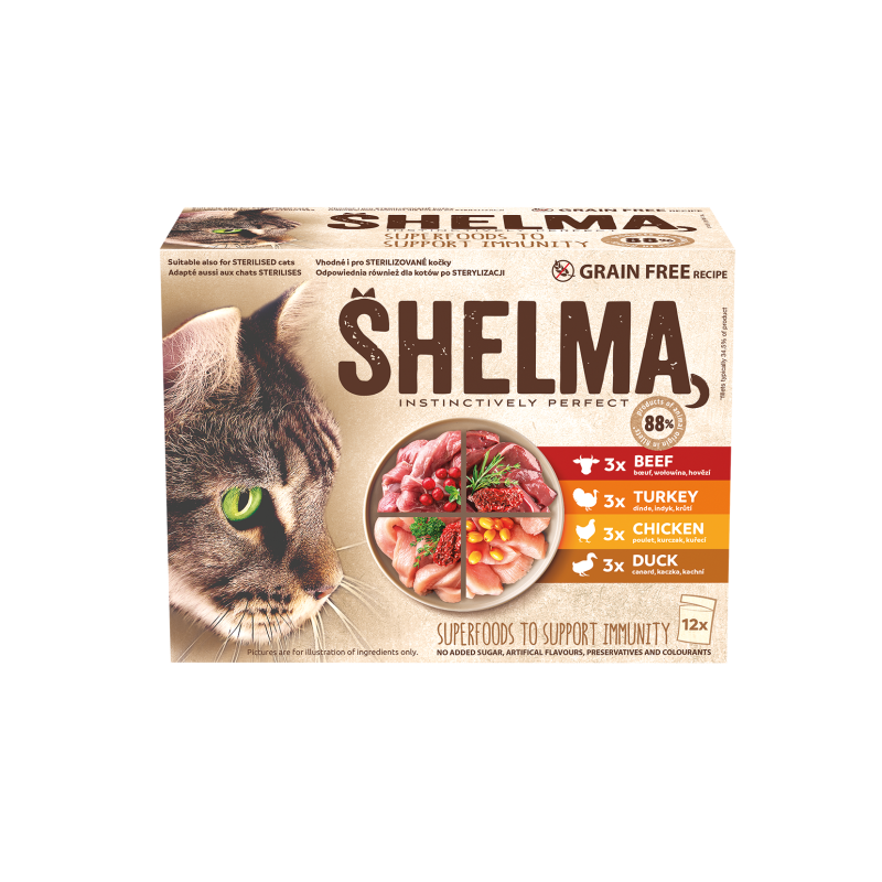 Shelma kassieined lihaga 12x85g veis,kana,part,kalkun kastmes