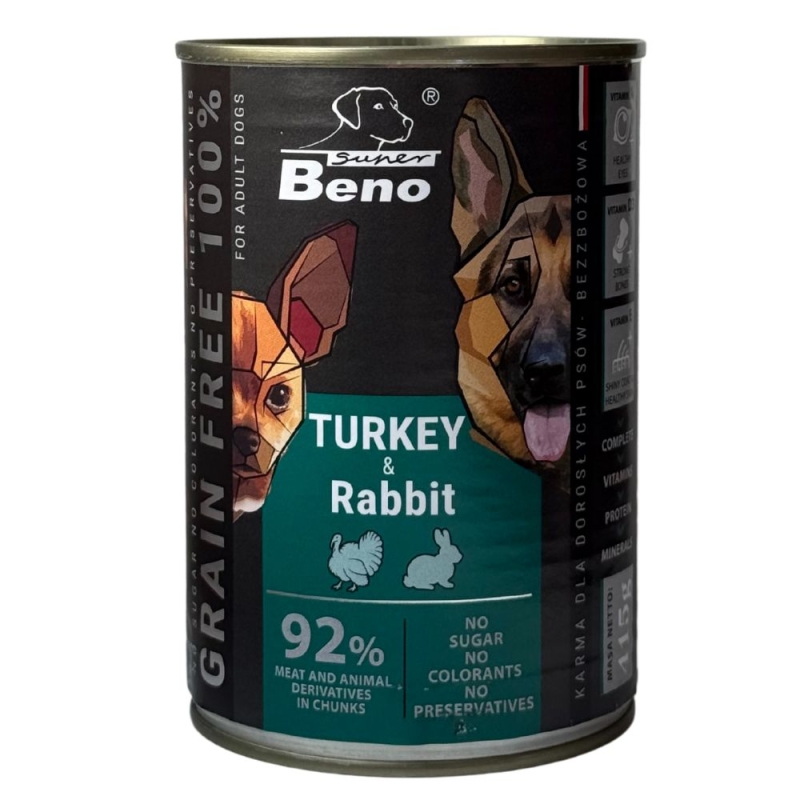 Super Beno konserv koerale kalkuni- ja küülikulihaga, tükid kastmes 10x415g