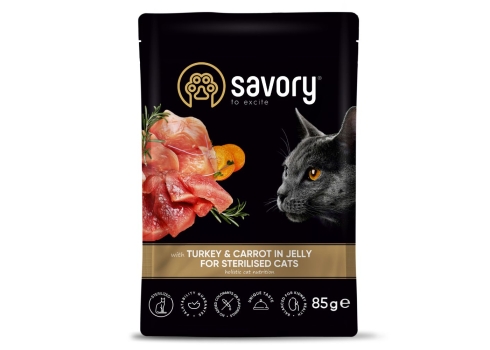 Savory konserv steriliseeritud kassidele kalkuni ja porganditega želees 22x85g
