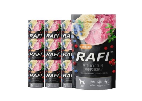 Rafi koerakonserv veisemao, sealiha, mustikate ja jõhvikatega 10x500g