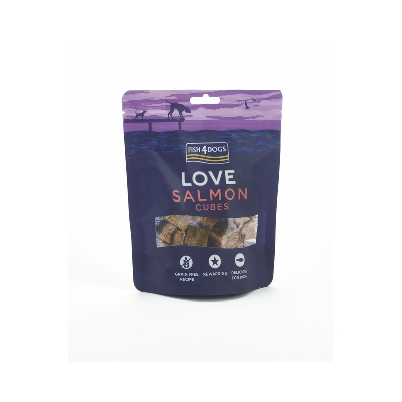 FISH4DOGS KOERA MAIUS LOVE LÕHE KUUBIKUD 85G