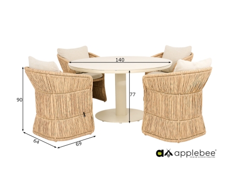Aiamööbli komplekt Apple Bee GILI pruun / helebeež, 4 tooli + laud, aiamööbel, mööbel