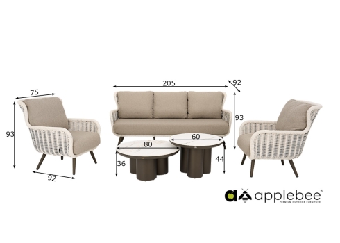 Aiamööbli komplekt Apple Bee KEY LARGO valge / hallikasbeež, aiamööbel, terrassimööbel