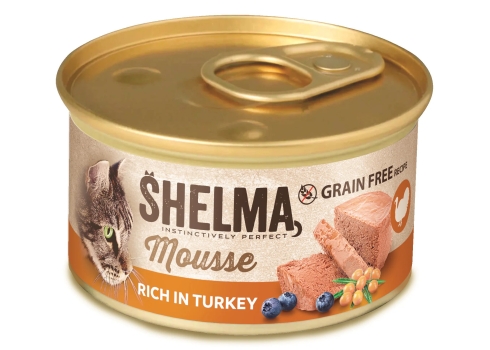 Shelma mousse konserv kassile kalkuni, mustikate ja astelpajuga 12x85g