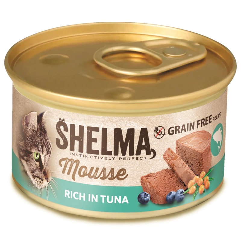 Shelma mousse konserv kassile tuunikala, mustika ja astelpajuga 12x85g