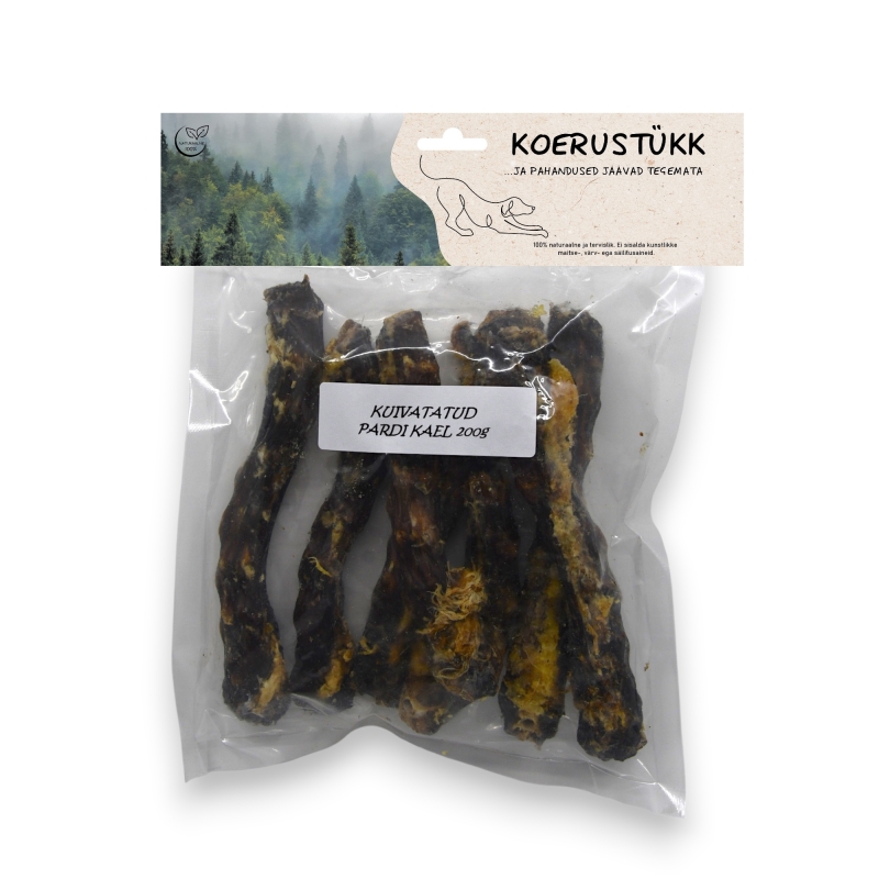 Koerustükk kuivatatud pardi kael koerale 200g