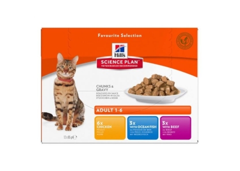 Hill´s Feline Adult Multipack kana/kala/veis kassikonserv 12x85g