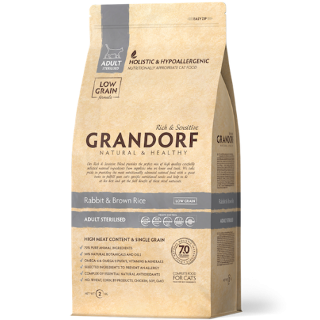 Grandorf Cat - Jäneseliha ja pruun riis 2kg - Adult Sterilised kassitoit Grandorf Cat - Jäneseliha ja pruun riis 2kg - Adult Sterilised kassitoit