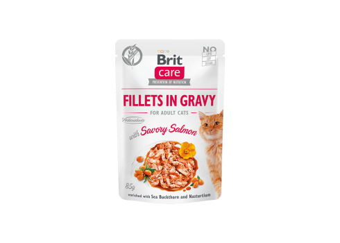 Brit Care Fillets in Gravy Savory Salmon märgtoit kassidele 24x85g