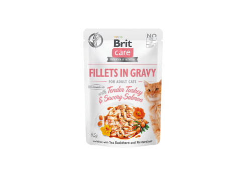 Brit Care Fillets in Gravy Tender Turkey & Savory Salmon märgtoit kassidele 24x85g